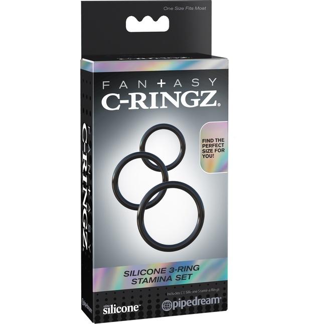 Набор из трех черных эрекционных колец Silicone 3-Ring Stamina Set - Fantasy C-Ringz. Фотография 3.