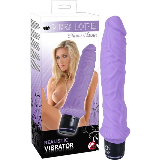Фиолетовый реалистичный вибромассажёр с венками Vibra Lotus - 25 см - You2Toys