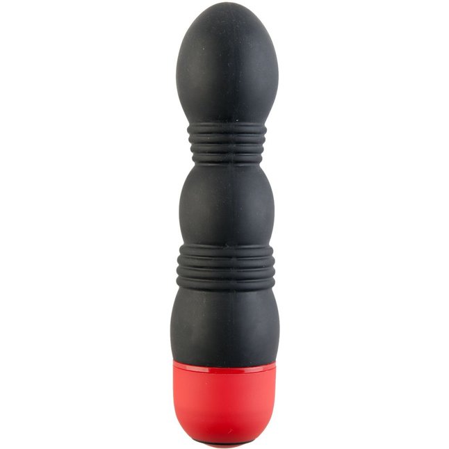 Чёрный вибратор с рельефным тельцем - 11,4 см - Black Red
