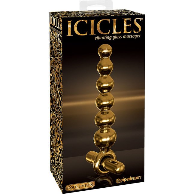 Золотистая анальная виброёлочка из стекла - 18,4 см - Icicles Gold Edition