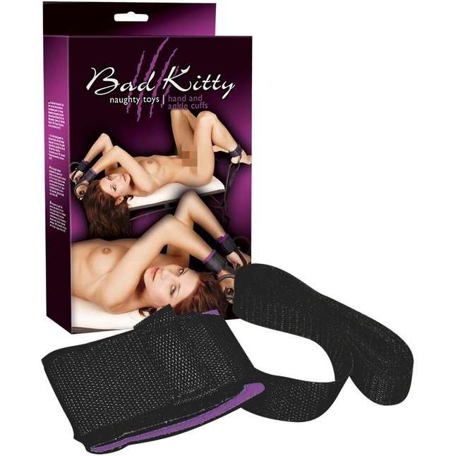 Черные наручники и наножники на липучках - Bad Kitty