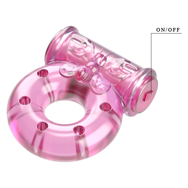 Розовое эрекционное кольцо с бабочкой на вибропуле. Фотография 7.