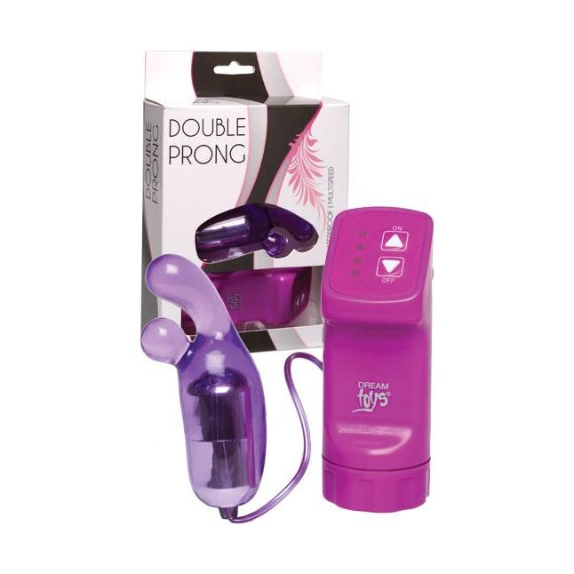 Фиолетовая вибропулька с пальчиками и выносным пультом управления Double Prong - Good Vibes