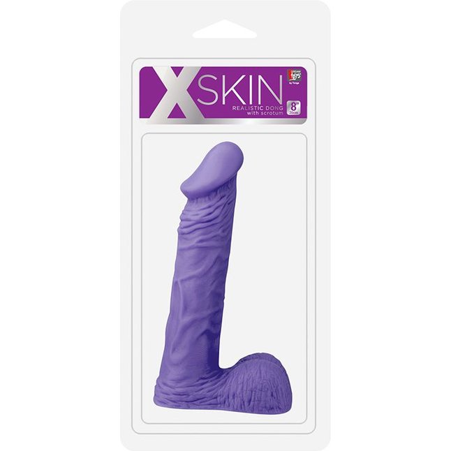 Фиолетовый фаллоимитатор с мошонкой XSKIN 8 PVC DONG - 20,3 см - X-Skin. Фотография 2.