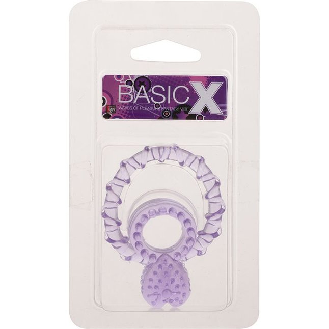 Фиолетовое кольцо с подхватом мошонки и клиторальным язычком BASICX TPR DOUBLE COCKRING - BasicX. Фотография 2.