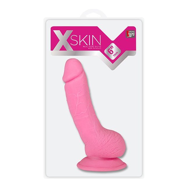 Розовый фаллоимитатор XSKIN 6 TPR DONG PINK - 15 см - X-Skin. Фотография 2.