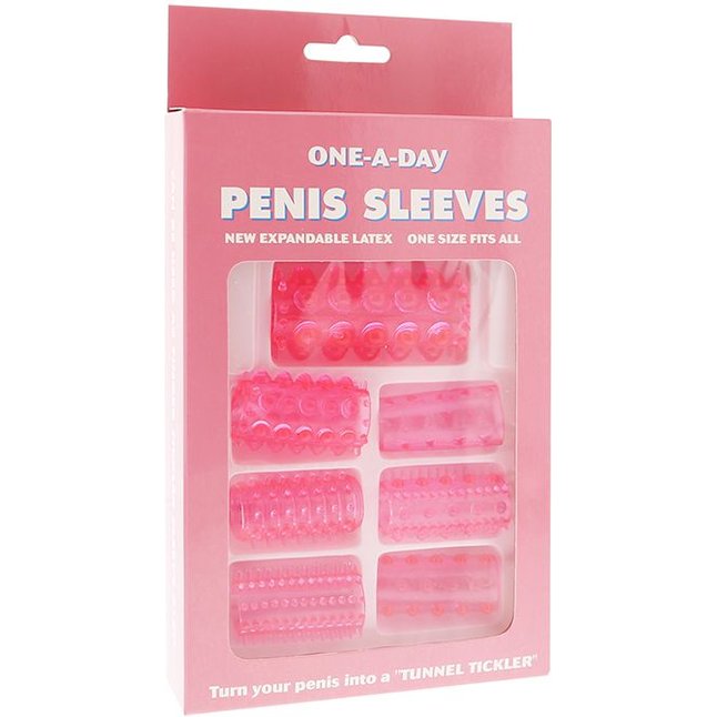 Набор из 7 розовых насадок на пенис ONE-A-DAY PENIS SLEEVES PINK. Фотография 2.