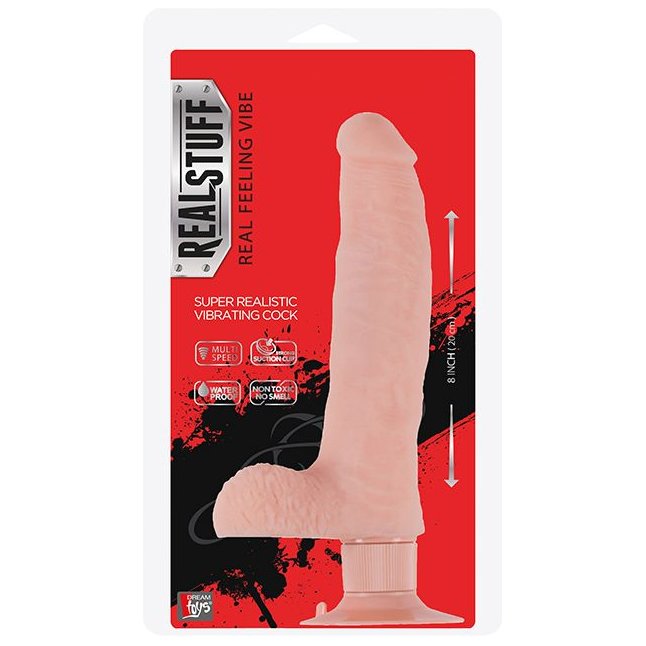 Телесный вибратор на присоске REALSTUFF 8INCH VIBRATOR - 20 см - RealStuff. Фотография 2.