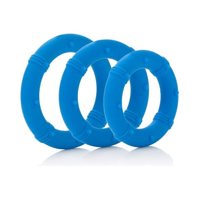 Синий набор Posh Silicone Performance Kits: анальная пробка и 3 эрекционных кольца - Posh. Фотография 6.