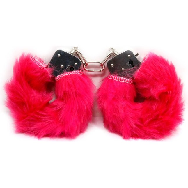 Красные меховые наручники Love с ключиками. Фотография 3.