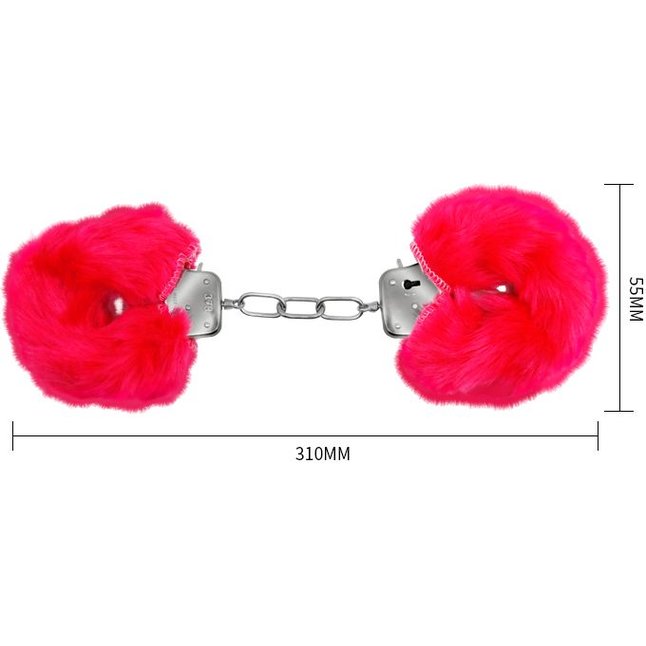 Красные меховые наручники Love с ключиками. Фотография 4.