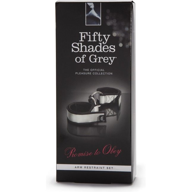 Серебристо-чёрные наручники с меховой подкладкой Promise to Obey - Fifty Shades of Grey. Фотография 3.