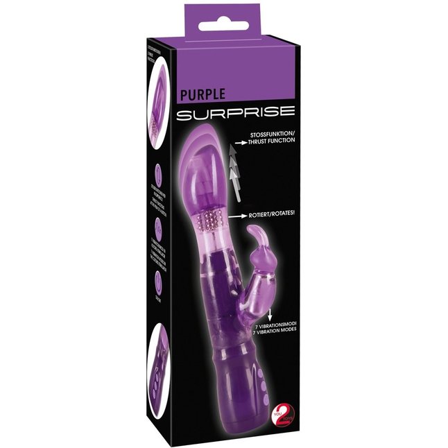Фиолетовый вибратор с ротацией и клиторальной стимуляцией Purple Surprise - 24,5 см - You2Toys. Фотография 3.