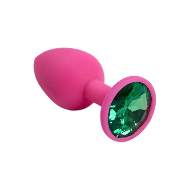 Розовая силиконовая пробка с зеленым кристаллом - 7,1 см