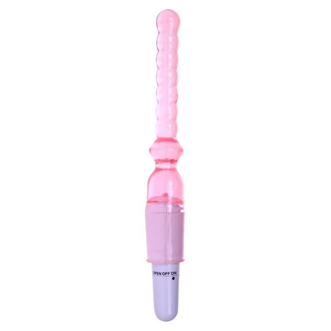 Тонкий розовый вибратор для анальной стимуляции - 25 см