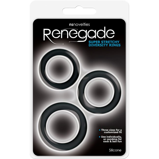 Набор из 3 чёрных эрекционных колец Renegade Diversity Rings Black - Renegade. Фотография 2.