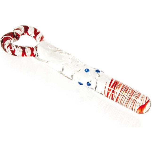 Стеклянный фаллоимитатор с цветными вкраплениями и ручкой в виде сердца - 20 см - Sexus Glass