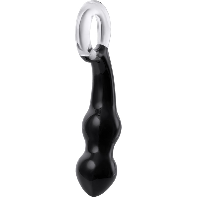 Чёрный анальный стимулятор из стекла с ручкой-кольцом - 17 см - Sexus Glass. Фотография 3.