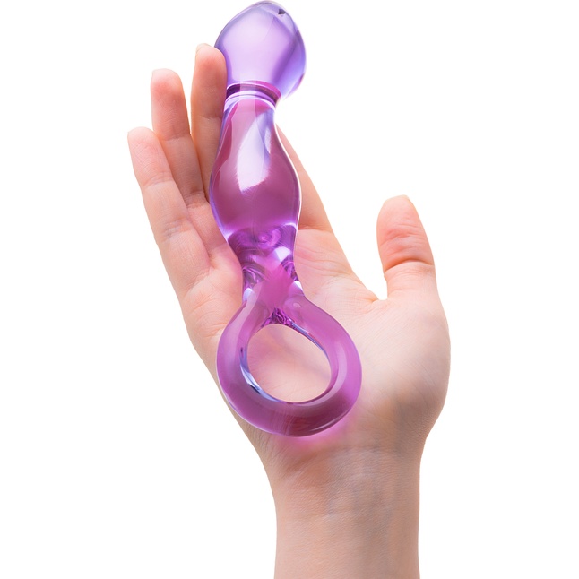 Фиолетовый стеклянный фаллоимитатор с ручкой-кольцом - 17,5 см - Sexus Glass. Фотография 3.