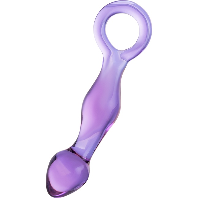 Фиолетовый стеклянный фаллоимитатор с ручкой-кольцом - 17,5 см - Sexus Glass