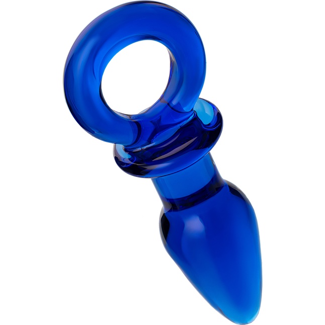 Синяя анальная пробка из стекла с ручкой-кольцом - 14 см - Sexus Glass. Фотография 3.