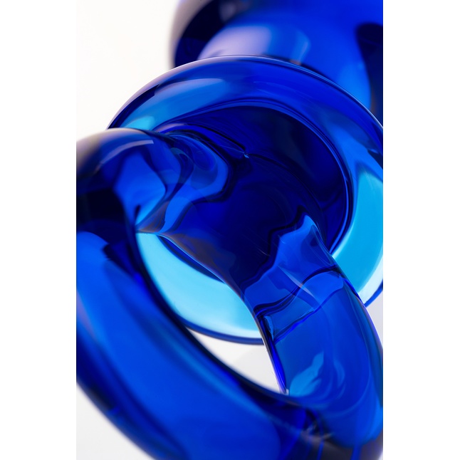 Синяя анальная пробка из стекла с ручкой-кольцом - 14 см - Sexus Glass. Фотография 4.