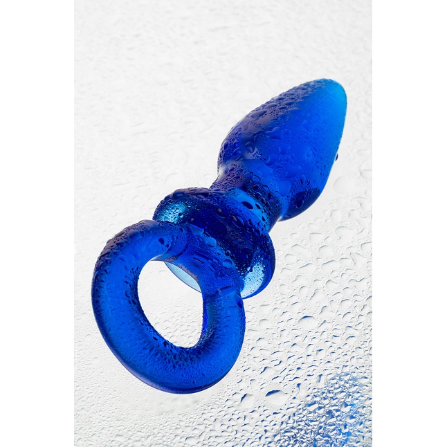 Синяя анальная пробка из стекла с ручкой-кольцом - 14 см - Sexus Glass. Фотография 6.