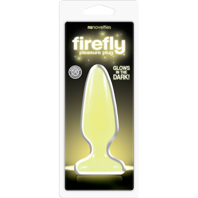 Желтая, светящаяся в темноте анальная пробка Firefly Pleasure Plug Medium Yellow - 12,7 см - Firefly