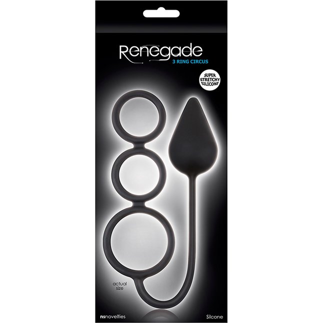Анальная пробка Renegade 3 Ring Circus Medium Black с эрекционными кольцами - Renegade