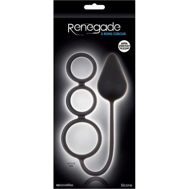 Чёрная анальная пробка Renegade 3 Ring Circus Large Black с эрекционными кольцами - Renegade