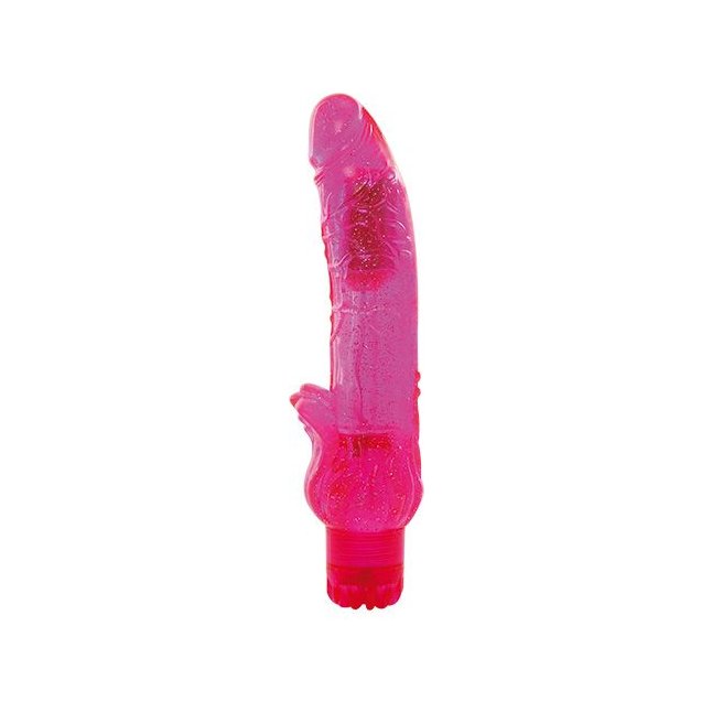 Розовый вибратор с блёстками JAMMY JELLY FLAME GLITTER - 24 см - Jammy Jelly