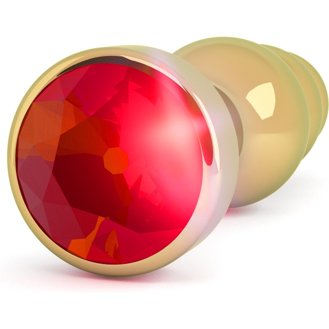 Золотистая анальная пробка-ёлочка с красным кристаллом - 11,5 см - Rich. Фотография 2.