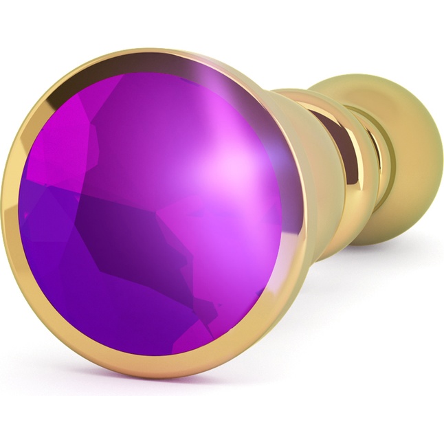 Золотистая фигурная анальная пробка с фиолетовым кристаллом - 14 см - Rich. Фотография 2.