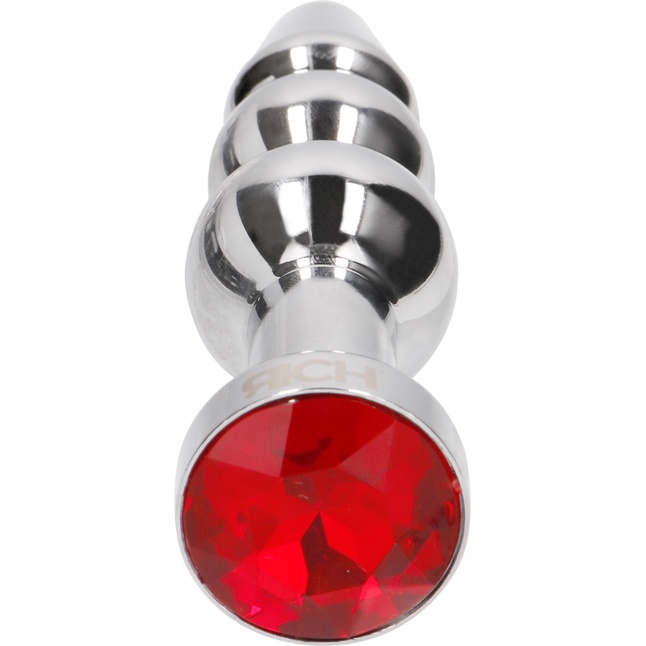 Серебристая анальная пробка-ёлочка с красным кристаллом - 11,5 см - Rich. Фотография 7.