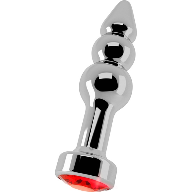 Серебристая анальная пробка-ёлочка с красным кристаллом - 11,5 см - Rich
