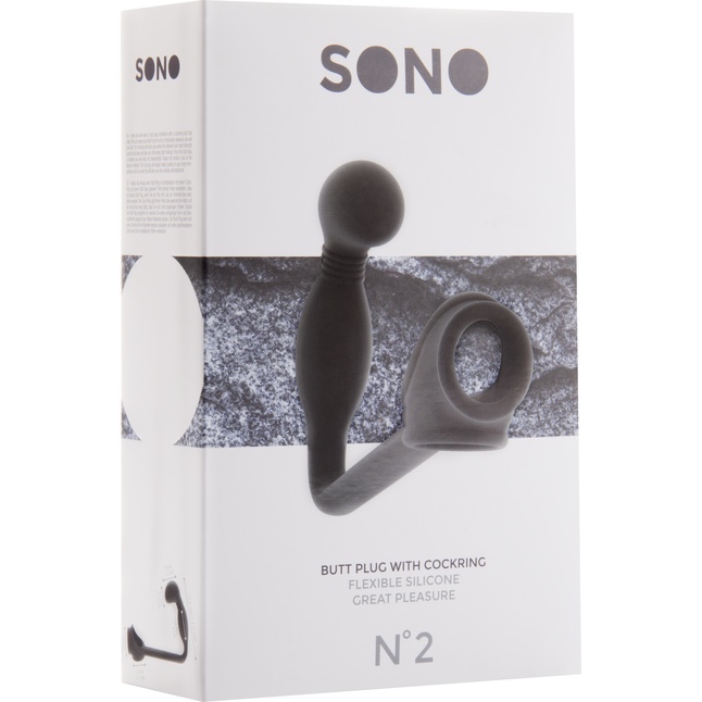 Чёрная анальная пробка с эрекционным кольцом SONO №2 - 11,4 см - Sono. Фотография 2.