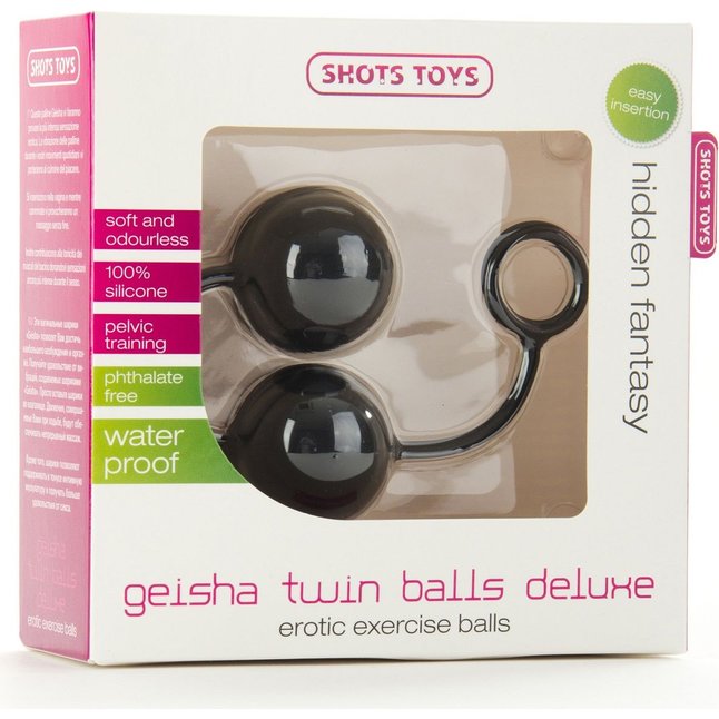 Чёрные вагинальные шарики Geisha Twin Balls Deluxe Black - Shots Toys. Фотография 2.