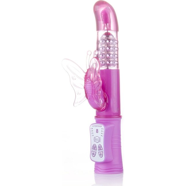Розовый вибратор Hi-Tech Butterfly с клиторальной бабочкой - 22,8 см - Shots Toys