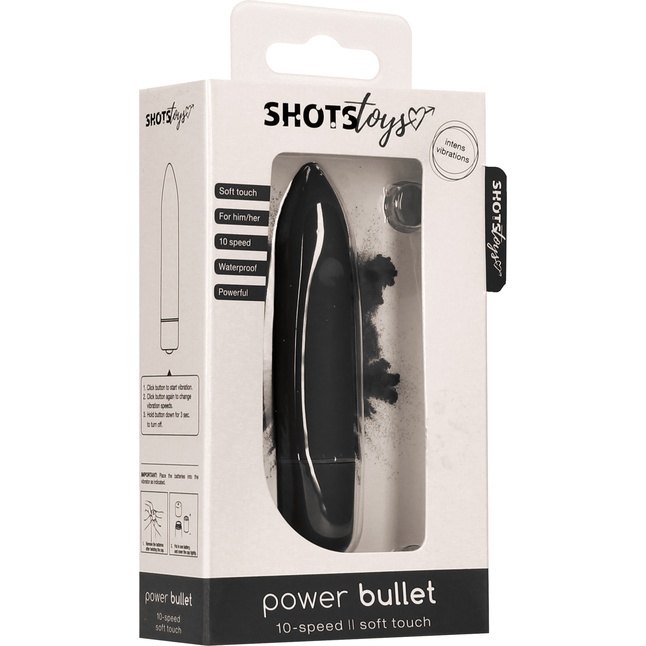 Чёрная удлинённая вибропуля Power Bullet Black - 8,3 см - Shots Toys. Фотография 4.