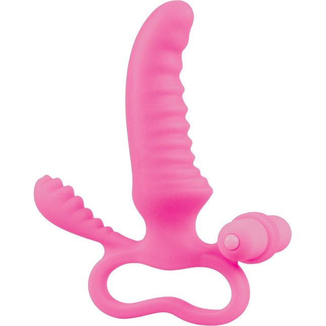 Розовый стимулятор Ripple с клиторальной вибропулей - 15 см - Shots Toys