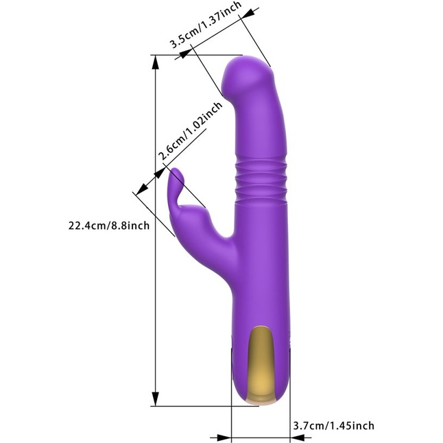 Фиолетовый вибратор-ротатор со стимулятором клитора и возвратно-поступательными движениями - 22,4 см. Фотография 4.