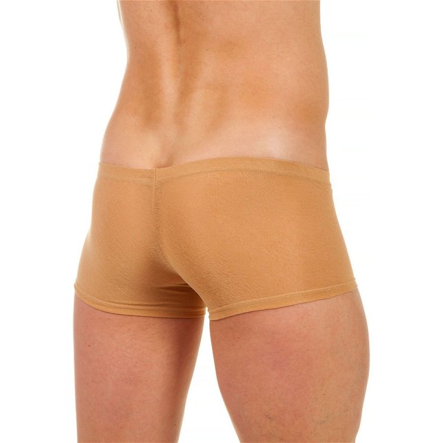 Бежевые трусы-хипсы с текстурой в виде роз на ткани Beige Rose Boxer. Фотография 2.