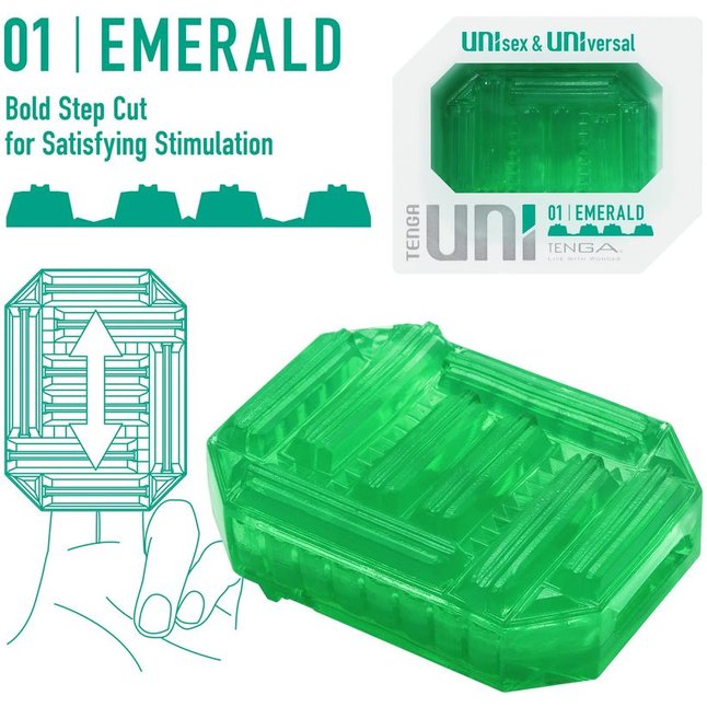 Зеленый мастурбатор-стимулятор Tenga Uni Emerald - UNI Series. Фотография 5.