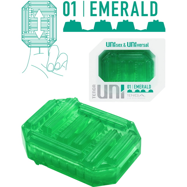 Зеленый мастурбатор-стимулятор Tenga Uni Emerald - UNI Series. Фотография 8.