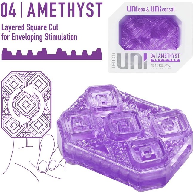 Фиолетовый мастурбатор-стимулятор Tenga Uni Amethyst - UNI Series. Фотография 4.