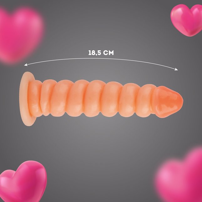 Телесный фаллоимитатор винтовой формы на присоске - 18,5 см. Фотография 6.