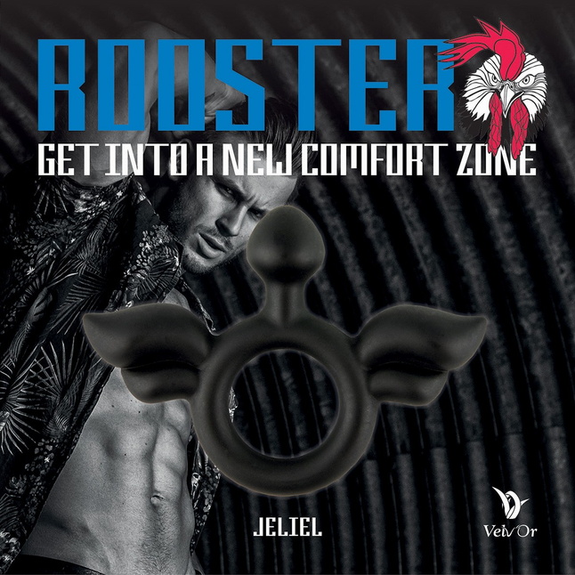 Черное эрекционное кольцо с крыльями Rooster Jeliel Angel. Фотография 6.