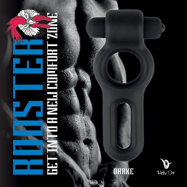 Черное двойное эрекционное виброкольцо Rooster Drake. Фотография 7.