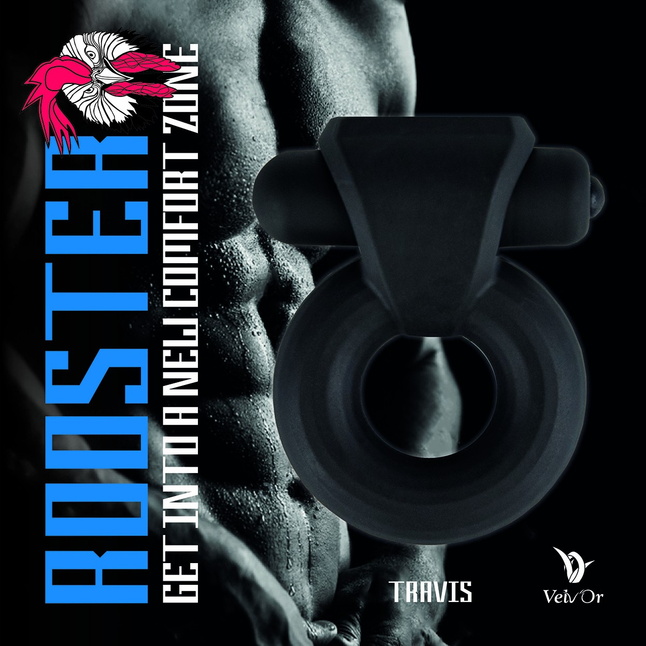 Черное эрекционное виброкольцо Rooster Travis. Фотография 7.