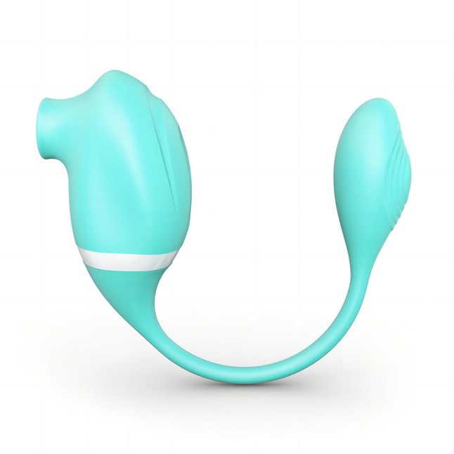 Мятный вакуумный вибростимулятор Tadpole Vibrating Dual Stimulation с виброхвостиком. Фотография 3.